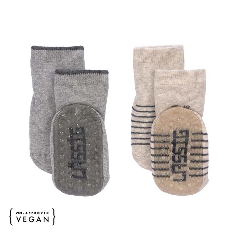 Pack de 2 pares de meias antiderrapantes Cinza e Bege - Lassig (Respeitadoras)