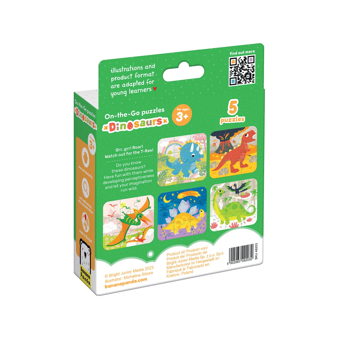 Puzzle Portátil Dinossauros 3+ - Banana Panda