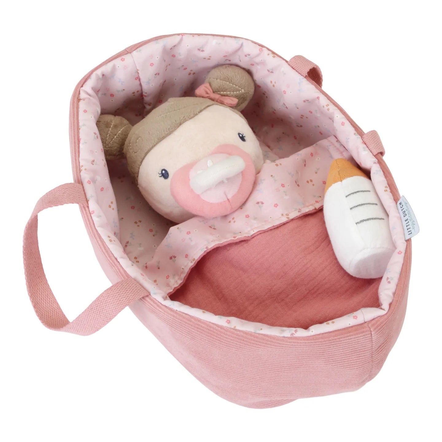 Boneca de Pano Rosa com Alcofa Little Pink Flowers - Little Dutch