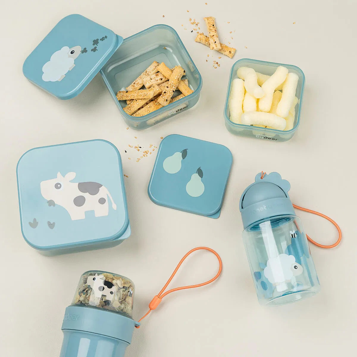 Done by Deer - Garrafa com Palhinha Tiny Farm Blue 280ml