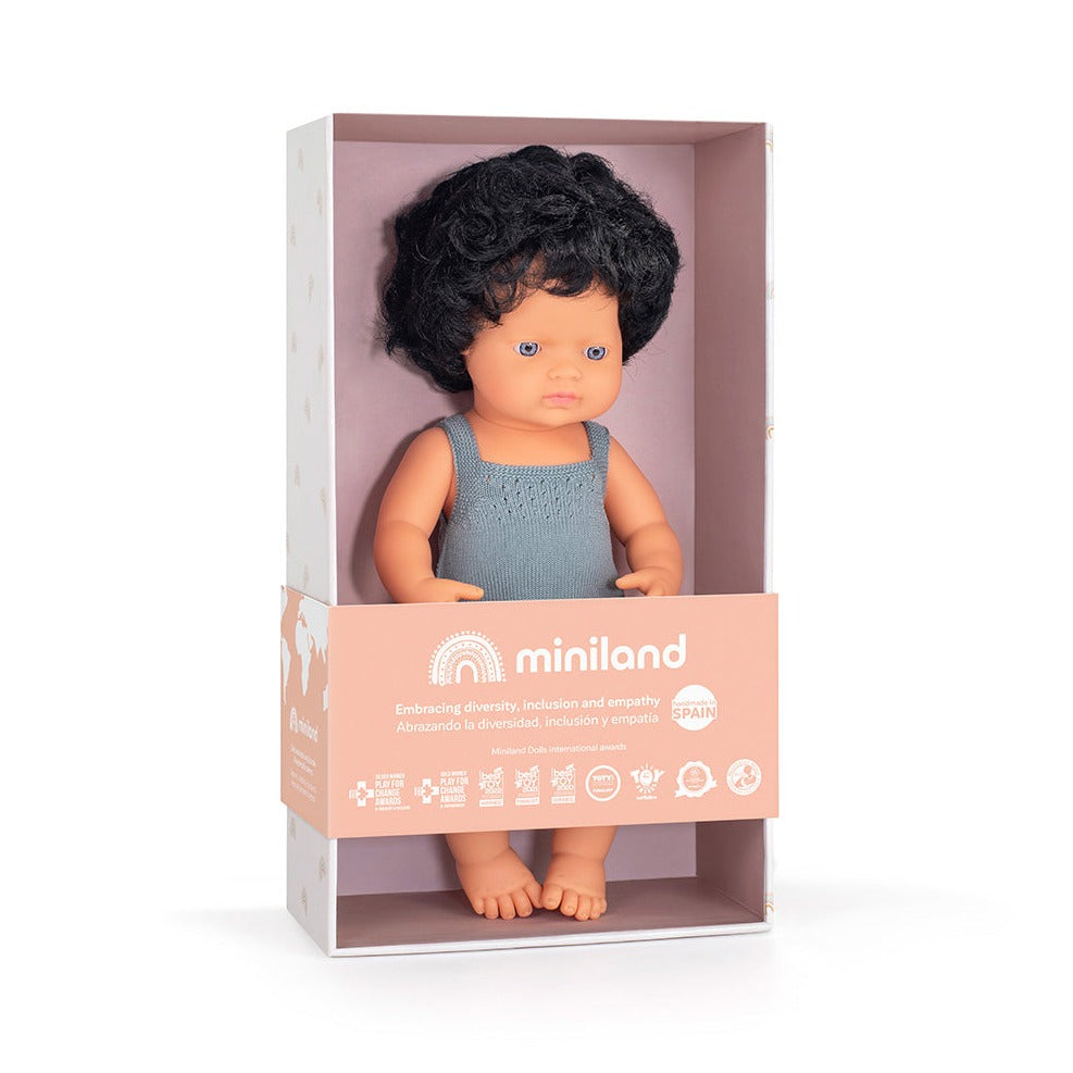 Miniland - Boneco Caucasiano Cabelo Encaracolado 38 cm