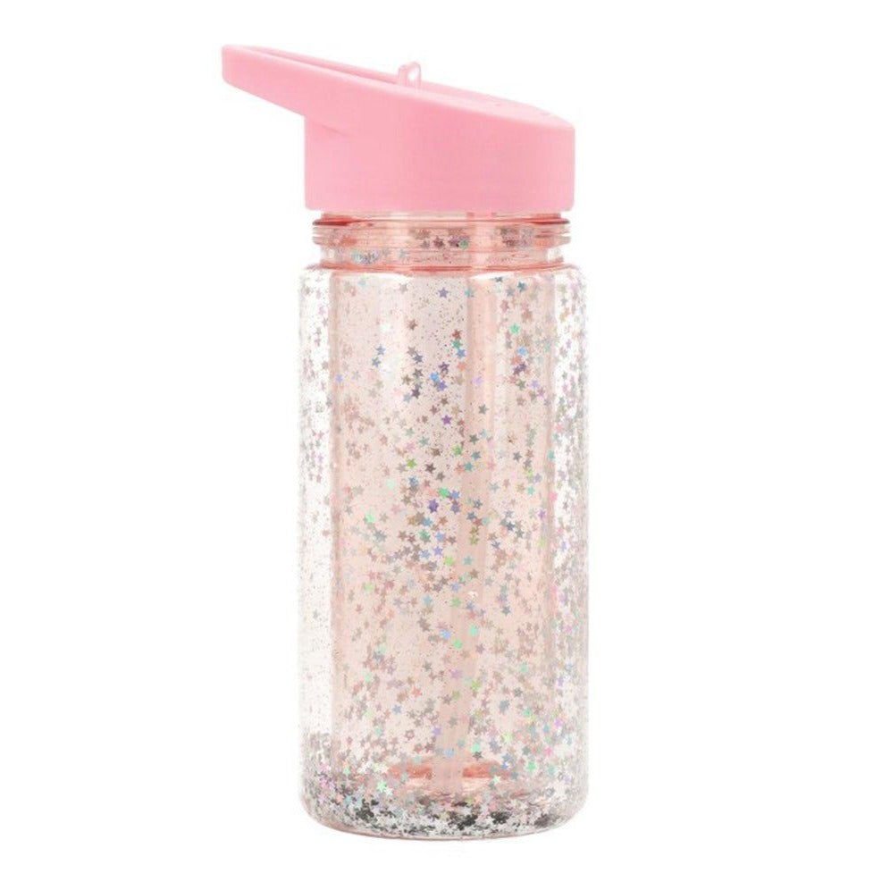 Tutete - Garrafa com palhinha Glitter Stars Pink 340ml