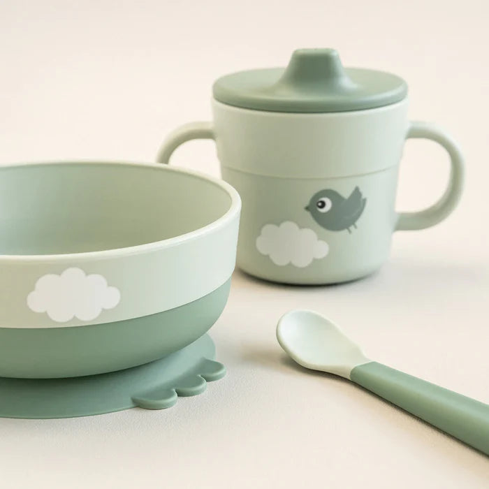 Done by Deer - Set Primeira Refeição c/sucção Happy Clouds Green
